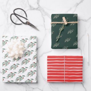 Feuille De Papier Cadeau Feuillage et baies de Noël