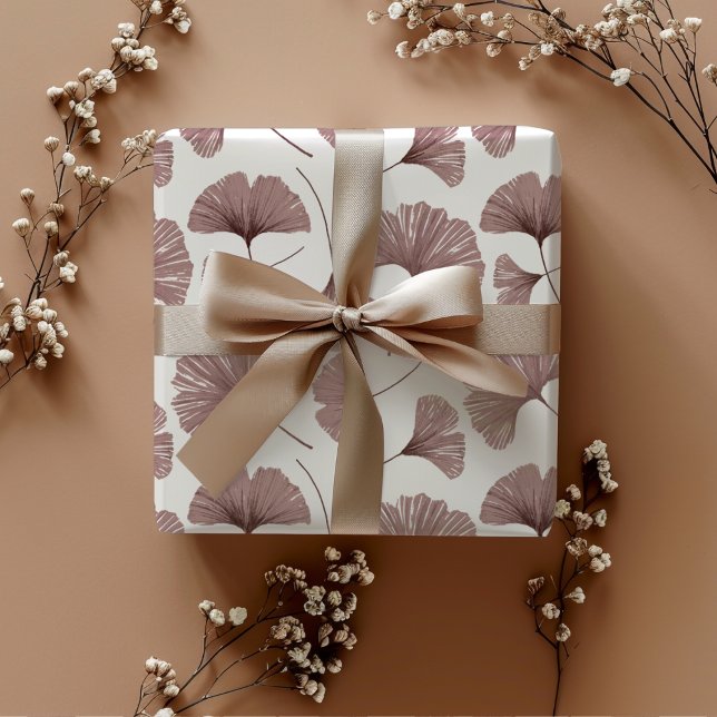 Feuille De Papier Cadeau Feuillage moderne Dusty Rose Pink Ginkgo (Créateur téléchargé)