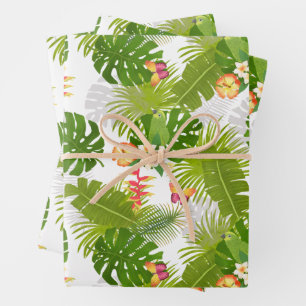 Feuille De Papier Cadeau Feuillage tropical Blanc d'été