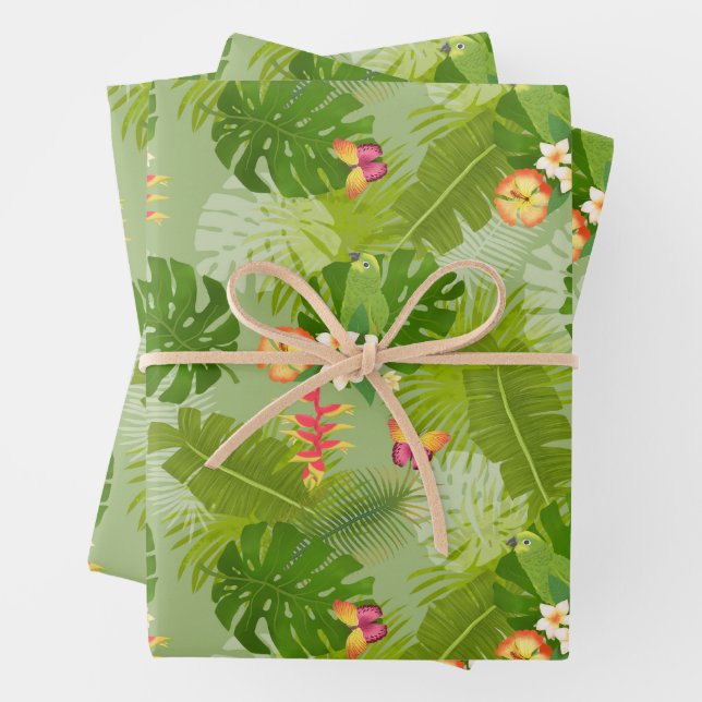 Feuille De Papier Cadeau Feuillage tropical vert été (En situation)