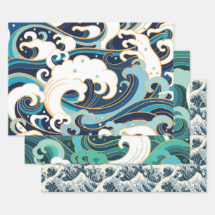 Feuille De Papier Cadeau Feuillet plat Waves Series Wrapper Paper Set de 3