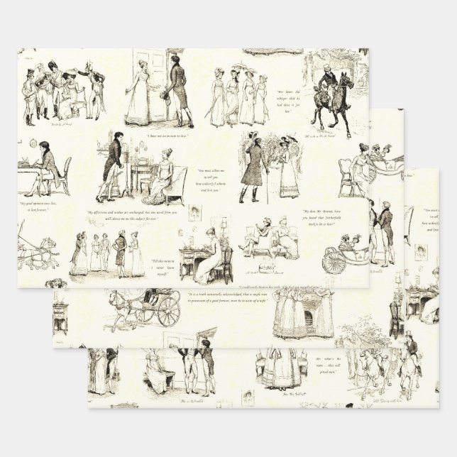 Feuille De Papier Cadeau Fierté et préjugé Citations de seigle beige (Lot)