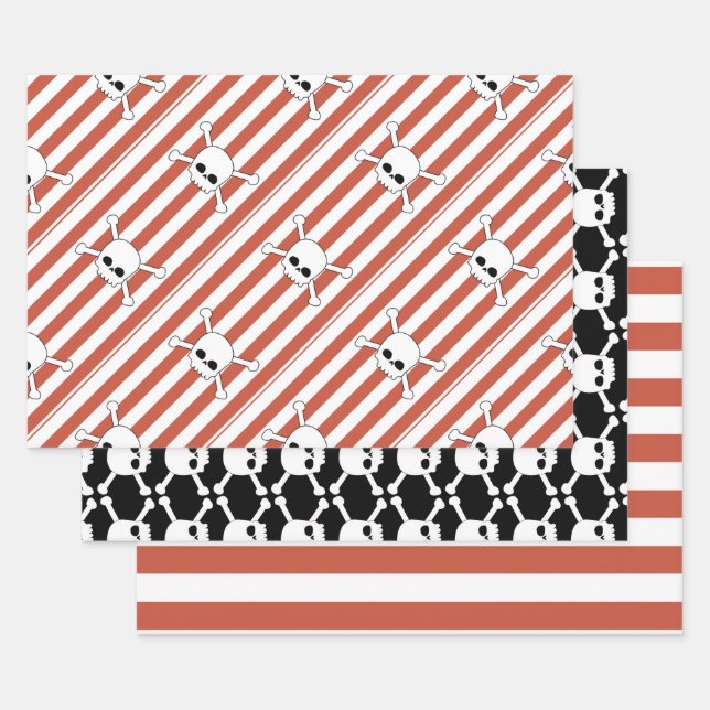 Feuille De Papier Cadeau fiesta de cumpleaños pirata con calaveras (Lot)
