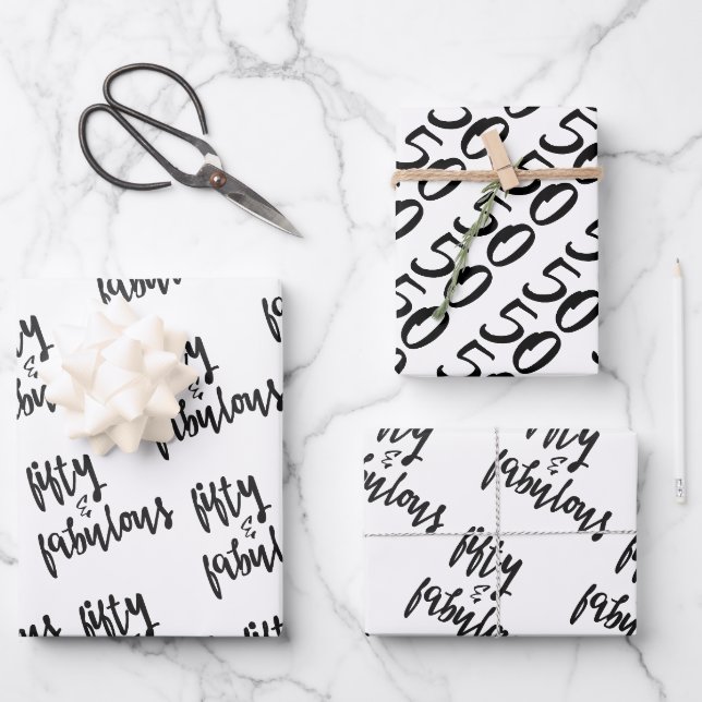 Feuille De Papier Cadeau Fifty & Fabulous - Fun 50e anniversaire (Recto)