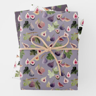 Feuille De Papier Cadeau Figes d'aquarelle violette et blanche