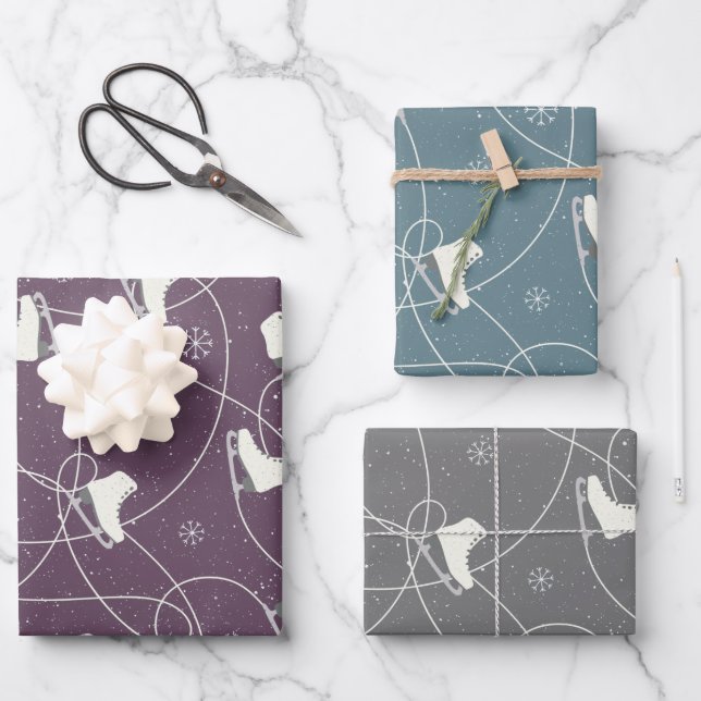 Feuille De Papier Cadeau Figure Patinage sur 3 couleurs (Recto)