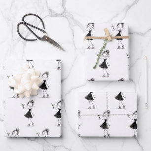 Feuille De Papier Cadeau Fille anniversaire dessin bâton avec martini