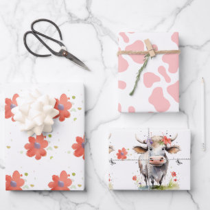 Feuille De Papier Cadeau Fille d'anniversaire de la vache sainte