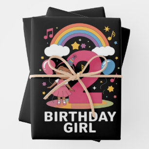 Feuille De Papier Cadeau Fille de deux ans anniversaire Fille mignonne 2ème