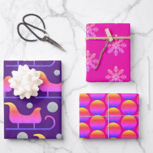 Feuille De Papier Cadeau Fille de Noël branchée Hot rose Parties scintillan