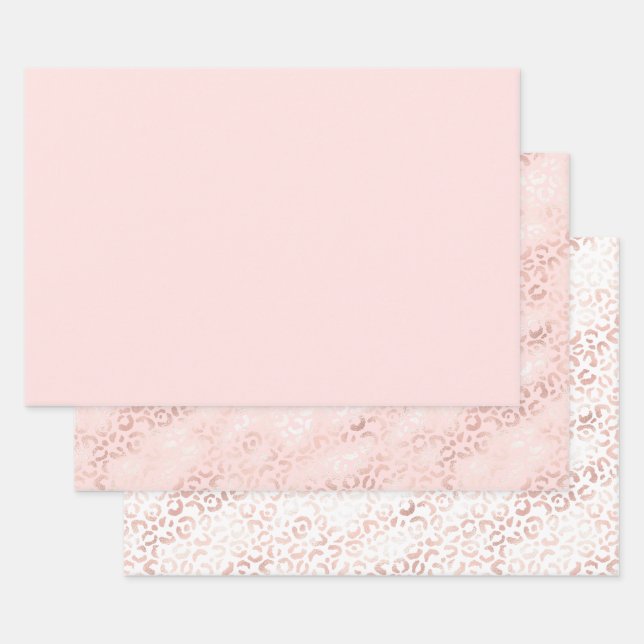 Feuille De Papier Cadeau Fille Empreinte de léopard en verre rose Ombre (Lot)