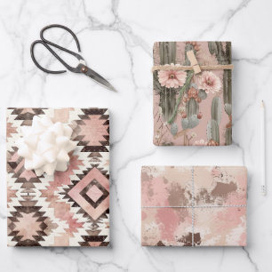 Feuille De Papier Cadeau Fille-fille rose Brown Southwestern Tribal Anniver
