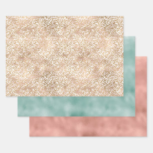 Feuille De Papier Cadeau Fille Glam Empreinte de léopard rose or