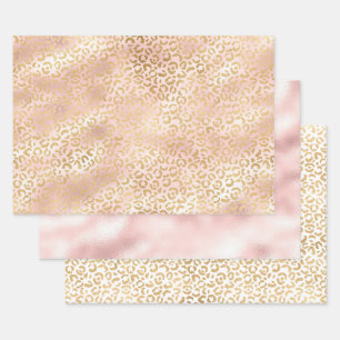 Feuille De Papier Cadeau Fille Glam Gold Blush Empreinte de léopard rose