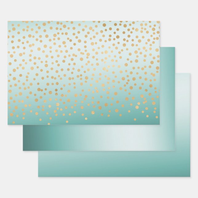 Feuille De Papier Cadeau Fille Glam Gold Confetti Mint Ombre (Lot)