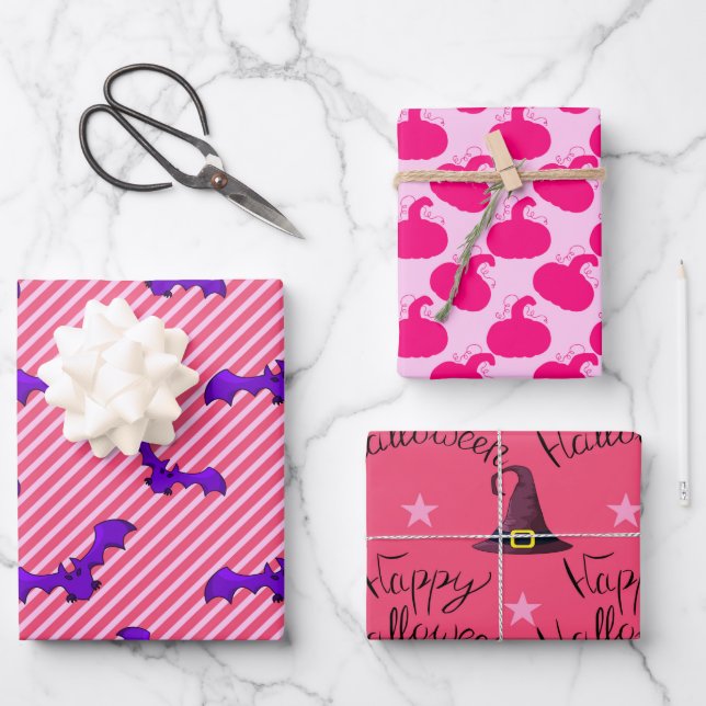 Feuille De Papier Cadeau Fille Hot rose Halloween heureux Mixte Cadeau Moti (Recto)