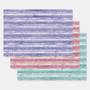 Feuille De Papier Cadeau Fille Parties scintillant violet rayures de glam