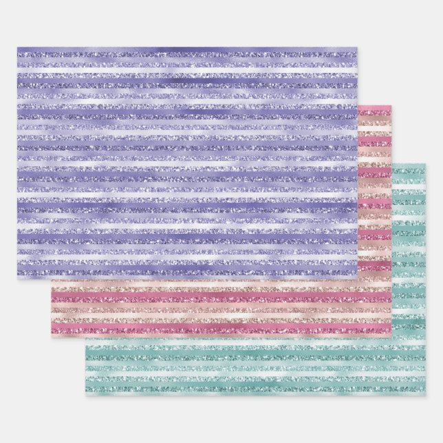 Feuille De Papier Cadeau Fille Parties scintillant violet rayures de glam (Lot)