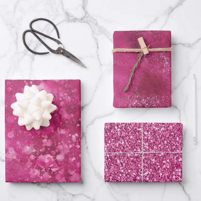 Feuille De Papier Cadeau Fille rose Abstrait Glitzy Parties scintillant (Recto)