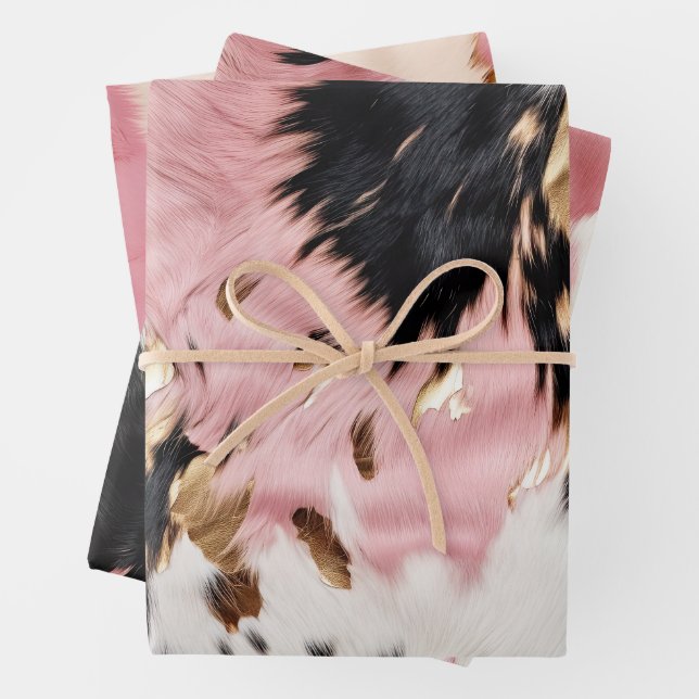 Feuille De Papier Cadeau Fille Rose Black Gold Cowgirl Cowhide (En situation)