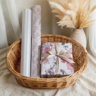 Feuille De Papier Cadeau Fille rose gris floral Pastel
