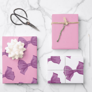 Feuille De Papier Cadeau Fille rose pourpre Bow Anniversaire