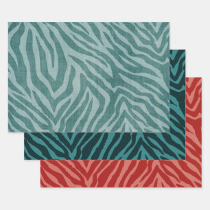 Feuille De Papier Cadeau Fille Turquoise vert Zèbre rouge Imprimer