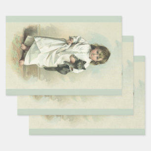 Feuille De Papier Cadeau Fille victorienne vintage en chemise de nuit avec