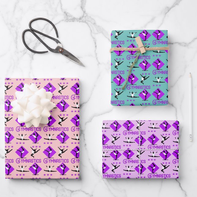 Feuille De Papier Cadeau Filles Gymnastique Athlétisme Thème Cute Fille (Recto)