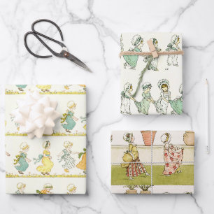 Feuille De Papier Cadeau Filles mignonnes avec Bonnets Vintages par Kate Gr