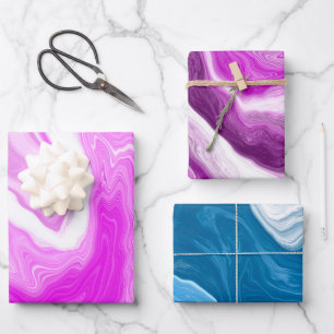Feuille De Papier Cadeau Fils de marbre rose, violet et bleu 