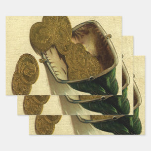 Feuille De Papier Cadeau Finance d'entreprise vintage, pièce d'or en argent