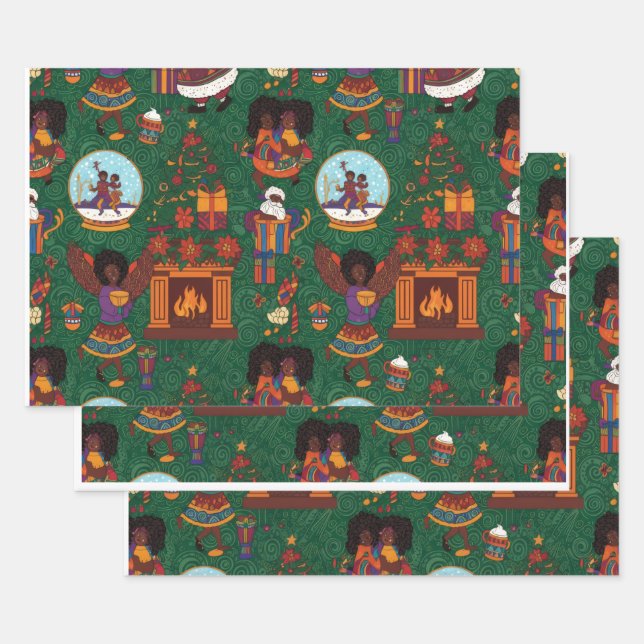 Feuille De Papier Cadeau Fireplace and Kente Cloth (Lot)