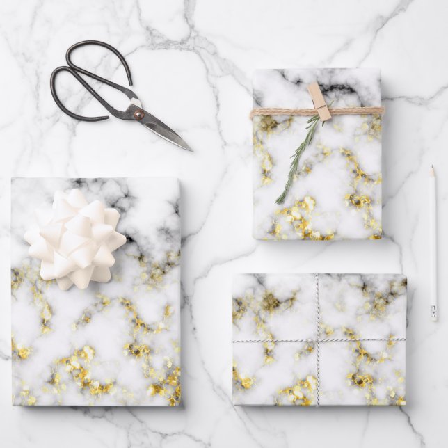 Feuille De Papier Cadeau Flacons brillants en marbre noir et blanc (Recto)