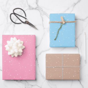 Feuille De Papier Cadeau Flacons de neige d'hiver sur rose, bleu et Brown