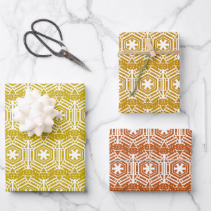 Feuille De Papier Cadeau Flacons de neige en bronze de Noël ocher moutarde 