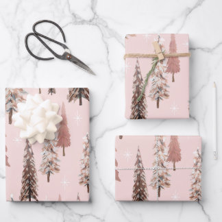 Feuille De Papier Cadeau Flacons de neige et arbres d'hiver étincelants Noë