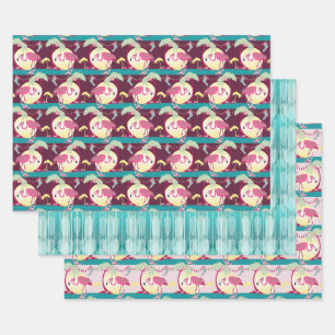 Feuille De Papier Cadeau Flamant rose de Noël de Hipster