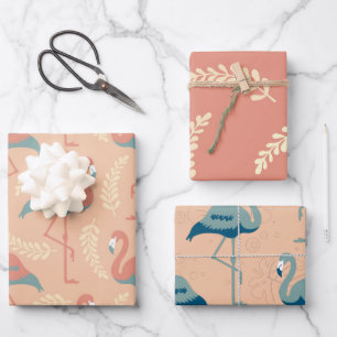 Feuille De Papier Cadeau Flamant rose décoratif de style art et artisanat à