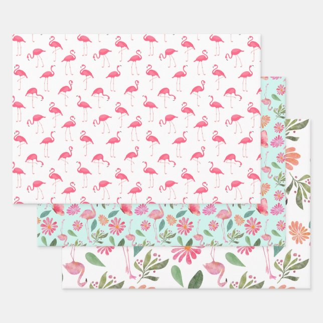 Feuille De Papier Cadeau Flamant rose Oiseau rose Nature Oiseau tropical (Lot)