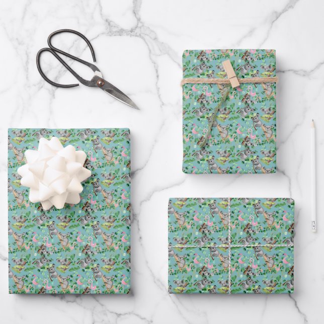 Feuille De Papier Cadeau Flamant rose rose de Koala Bear (Recto)