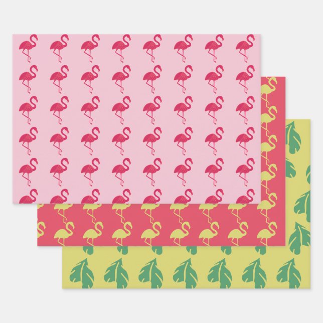 Feuille De Papier Cadeau Flamant rose rose néon Tropical (Lot)