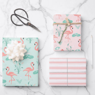 Feuille De Papier Cadeau Flamant rose rose rayures Accent Turquoise Toutes 