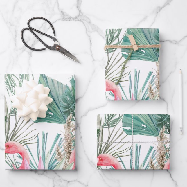 Feuille De Papier Cadeau Flamant rose rose tropical Mariage (Recto)