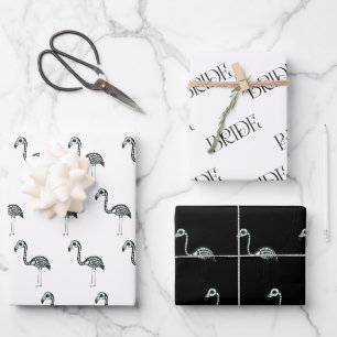 Feuille De Papier Cadeau Flamant rose squelette Fête des mariées Halloween
