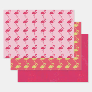 Feuille De Papier Cadeau Flamant rose tropical rose néon