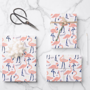 Feuille De Papier Cadeau Flamants roses mignons