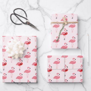 Feuille De Papier Cadeau Flamants roses Père Noël Pink Flamingo Motif No