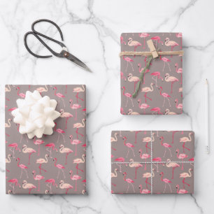 Feuille De Papier Cadeau Flamants roses rétro