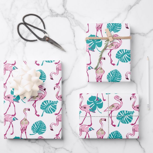 Feuille De Papier Cadeau Flamants roses roses (Recto)